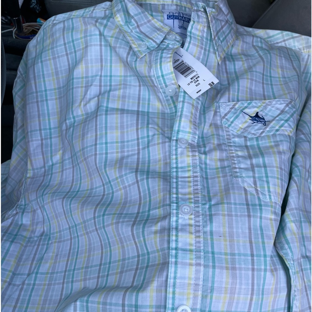 Guy Harvey spring button down plaid mens dress shirt